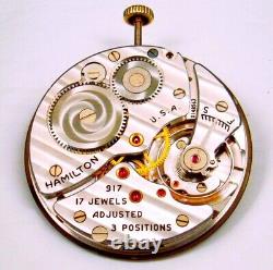 10s Hamilton 17 Jewels Model 917 Open Face Pocket Watch Movement, Great Runner