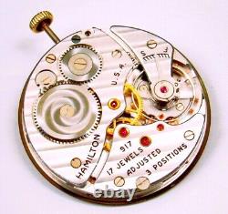 10s Hamilton 17 Jewels Model 917 Open Face Pocket Watch Movement, Great Runner