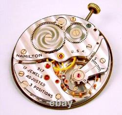 10s Hamilton 17 Jewels Model 917 Open Face Pocket Watch Movement, Great Runner