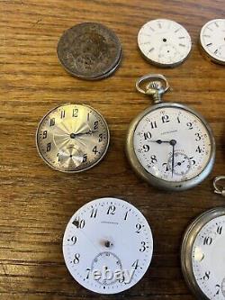 11 PC ESTATE Lot 18s & Down Antique Pocket Watches & Movements FOR PARTS ONLY