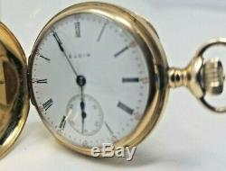 14k Solid Gold Case Elgin Hunter Pocket Watch Grade 354 Immaculate Movement