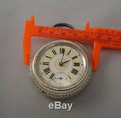 1880s Engraved Movement Colour Enamel Dial Silver Case Pocket Watch SERVICED