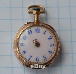 18K SOLID GOLD Antique bar movement SMALL Swiss Pocket Watch parts repair OF