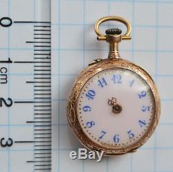 18K SOLID GOLD Antique bar movement SMALL Swiss Pocket Watch parts repair OF