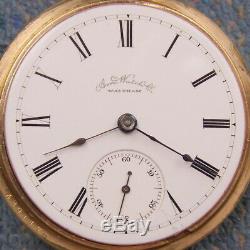 18S Waltham 15J Frosted Nickel Movement Display Case Pocket Watch Serviced