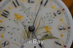 18S Waltham Pocket Watch Movement, Incredible Decorator Dial, One of a Kind