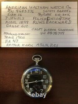 1900 Waltham Backwards Movement, Polish Time Pocket Watch