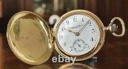 1900s IWC 14ct gold fob watch, cal. 64 movement, original box papers, serviced