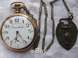 1903 Gold Pocket Watch. Chain And Fob /// Perfect Movement / 17 Jewels