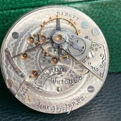 1908 Hamilton 924 18S 17J Private Label Pocket Watch Movement Runs