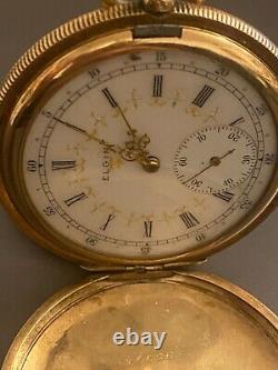 1909 Elgin Fancy Dial Grade 310 12s 7J Model 2 Hunting Pocket Watch Golf Filled