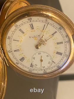 1909 Elgin Fancy Dial Grade 310 12s 7J Model 2 Hunting Pocket Watch Golf Filled