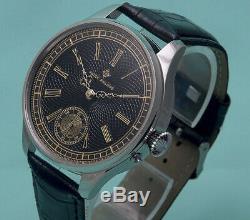 1910s Patek Philippe Pocket Watch Movement Custom Wristwatch Black Dial Antique