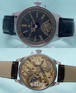 1910s Patek Philippe Pocket Watch Movement Custom Wristwatch Black Dial Antique