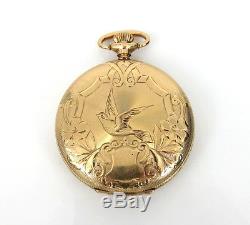 1920s Elgin Fancy Carved Bird Hunter Case & Movement 14K Gold Pocket Watch