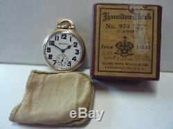 1937 Hamilton TRAFFIC SPECIAL 974 Special Movement Pocket Watch / Original Box