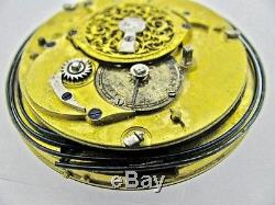 19th c. Carillon Quarter Hour REPEATER Verge Fusee Pocket Watch MOVEMENT REPAIR