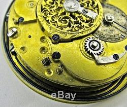 19th c. Carillon Quarter Hour REPEATER Verge Fusee Pocket Watch MOVEMENT REPAIR