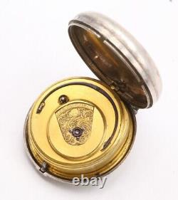 19th c Joseph Wilde Key-Wound Fusee Pocket Watch #562 in Silver Pair Case