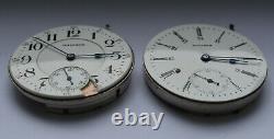 2-LOT WALTHAM Crescent St 16s 21J OF Railroad Pocket Watch MOVEMENTS ONLY repair