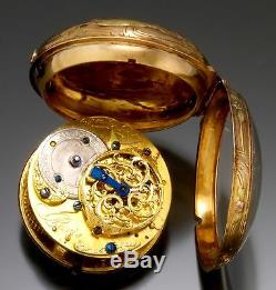 22k Gold Repoussee Leroy Pocket Watch With Rare Cylinder Conversion Movement