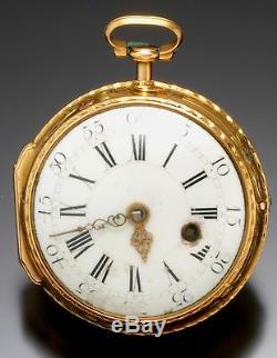 22k Gold Repoussee Leroy Pocket Watch With Rare Cylinder Conversion Movement