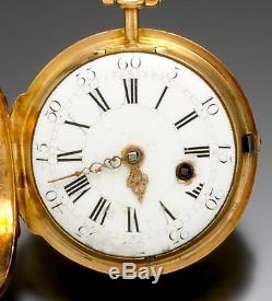 22k Gold Repoussee Leroy Pocket Watch With Rare Cylinder Conversion Movement