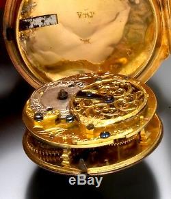 22k Gold Repoussee Leroy Pocket Watch With Rare Cylinder Conversion Movement