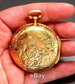 22k Gold Repoussee Leroy Pocket Watch With Rare Cylinder Conversion Movement