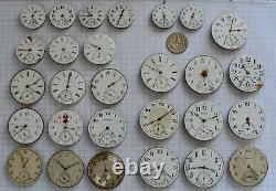 28-lot Swiss POCKET WATCH MOVEMENTS parts repair 29 to 43mm (16s) Longines Ebro