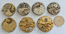 28-lot Swiss POCKET WATCH MOVEMENTS parts repair 29 to 43mm (16s) Longines Ebro