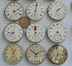 28-lot Swiss POCKET WATCH MOVEMENTS parts repair 29 to 43mm (16s) Longines Ebro