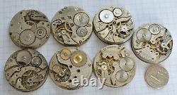 28-lot Swiss POCKET WATCH MOVEMENTS parts repair 29 to 43mm (16s) Longines Ebro