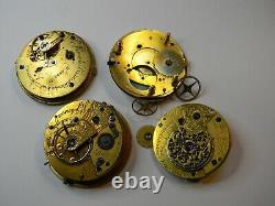 3 English Verge Fusee Pocket Watch Movement Lot Johnson Mccabe Cairns Parts