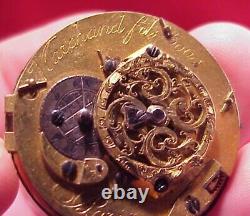 33mm MARCHAND FILS NO 6969 PARIS VERGE FUSEE POCKET WATCH MOVEMENT GOLD HANDS