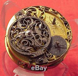 38MM EARLY JOHN FINCH LONDON SILVER COCK Verge Fusee Pocket Watch MOVEMENT