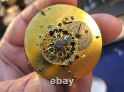 42.5mm verge fusee pocket watch movement w gold serpentine hands ticking