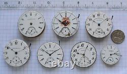 7-lot Antique ILLINOIS POCKET WATCH MOVEMENTS OF & HC 4s 16s 18s PARTS REPAIR