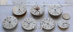 7-lot Antique ILLINOIS POCKET WATCH MOVEMENTS OF & HC 4s 16s 18s PARTS REPAIR