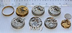 7-lot Antique ILLINOIS POCKET WATCH MOVEMENTS OF & HC 4s 16s 18s PARTS REPAIR