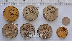 7-lot Antique ILLINOIS POCKET WATCH MOVEMENTS OF & HC 4s 16s 18s PARTS REPAIR