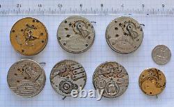 7-lot Antique ILLINOIS POCKET WATCH MOVEMENTS OF & HC 4s 16s 18s PARTS REPAIR