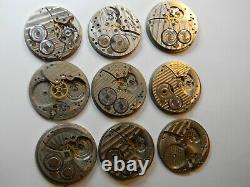 9 Vintage Hamilton 910 912 916 917 Pocket Watch Movement Lot Part Or Repair