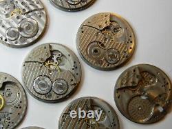 9 Vintage Hamilton 910 912 916 917 Pocket Watch Movement Lot Part Or Repair