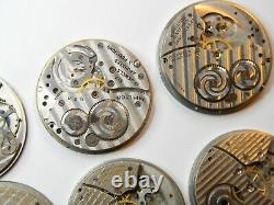 9 Vintage Hamilton 910 912 916 917 Pocket Watch Movement Lot Part Or Repair