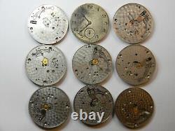 9 Vintage Hamilton 910 912 916 917 Pocket Watch Movement Lot Part Or Repair