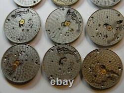 9 Vintage Hamilton 910 912 916 917 Pocket Watch Movement Lot Part Or Repair