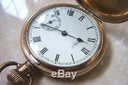 A WALTHAM HUNTER CASED GOLD PLATED POCKET WATCH WITH TRAVELER MOVEMENT c. 1920