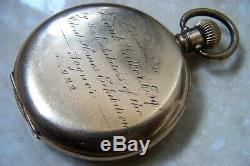 A WALTHAM HUNTER CASED GOLD PLATED POCKET WATCH WITH TRAVELER MOVEMENT c. 1920