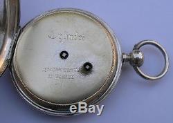 ANTIQUE KEY WIND SILVER POCKET WATCH SWISS 1890's ENGRAVED/SKELETON MOVEMENT